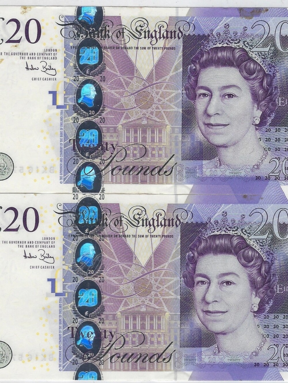 Two Great Britain 20 Pound Notes  Queen Elizabeth Adam Smith Circulated Euro - Picture 4 of 4
